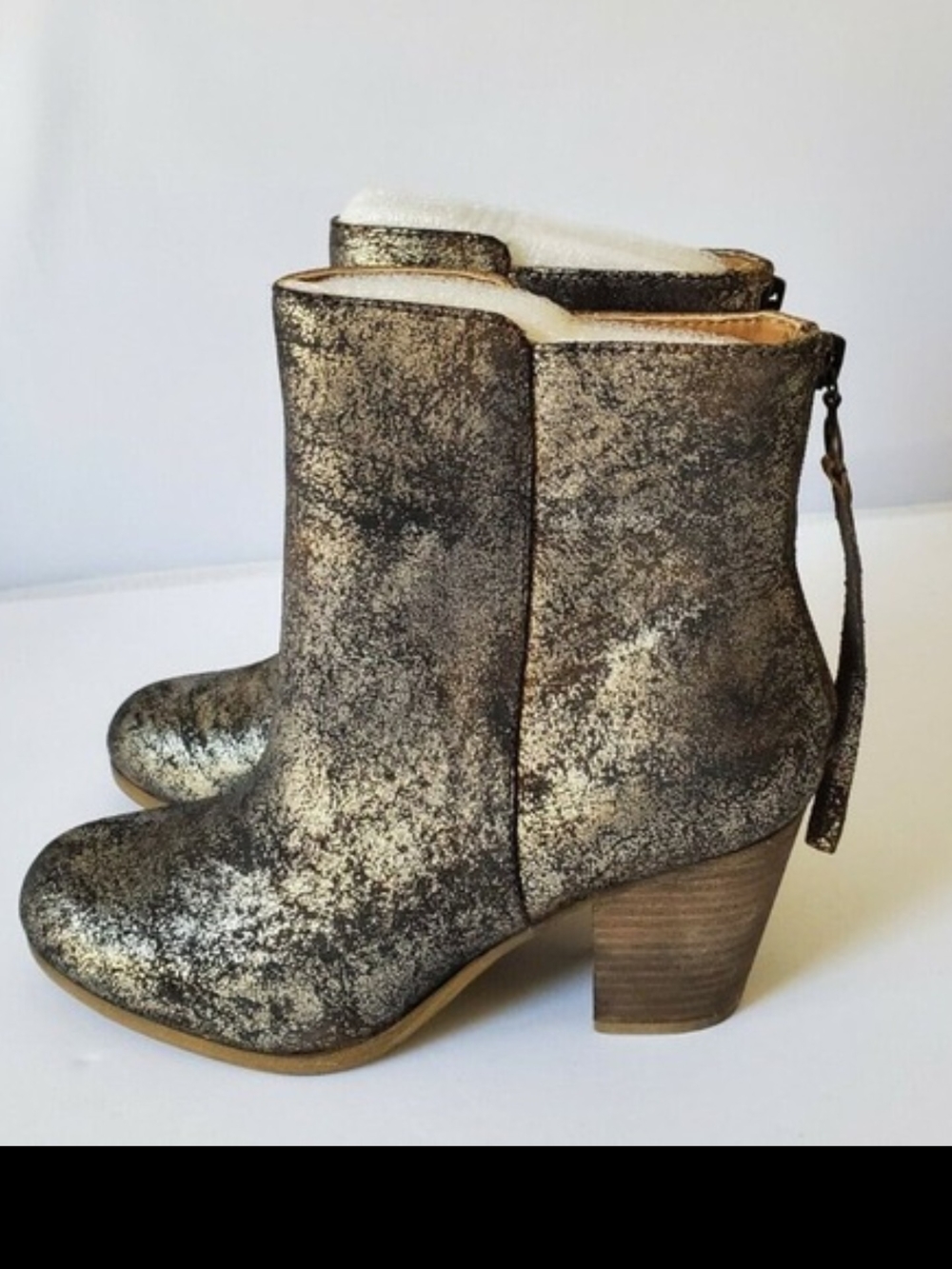 Denim & Supply Ralph Lauren Gold and Black Metallic Shearling Ankle Boots